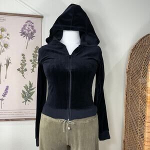 Vintage 90s Y2k Velour Stripe Arm Full Zip Hoodie Jacket Trashy McBling Sporty S